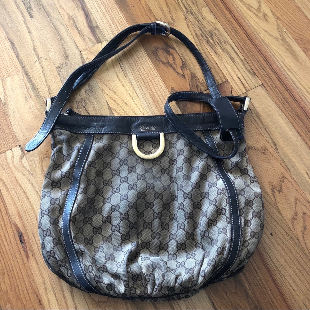 Gucci Beige Signature "GG" Canvas D-Ring Bag